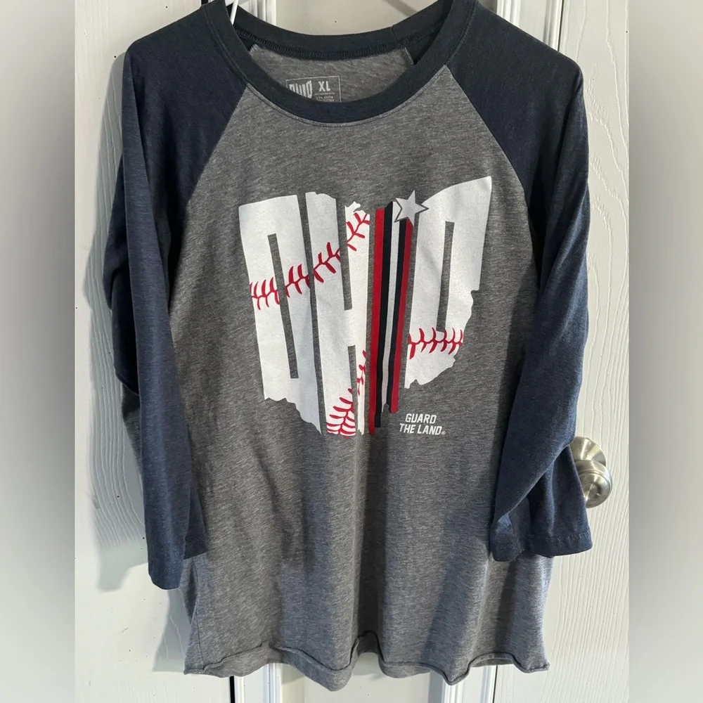 Ohio Baseball Raglan Tee - Gray and Navy - Picture 1 of 3